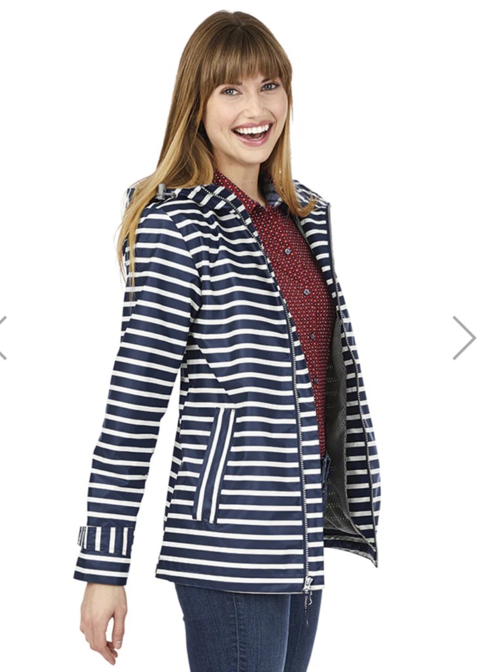 Charles River Apparel New Englander Navy and White Striped Hooded Rain Jacket